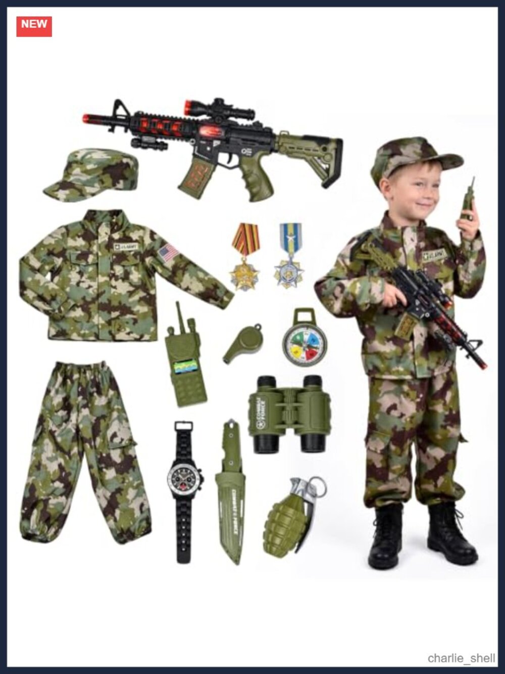 Kids Army Soldier Halloween Costume 14pc Set Boys Military Dress Up